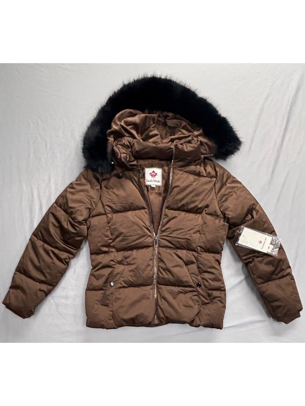 Canada Altitude 5959 Women's Brown Puffer Parka Jacket Faux Fur Hood Small NWT